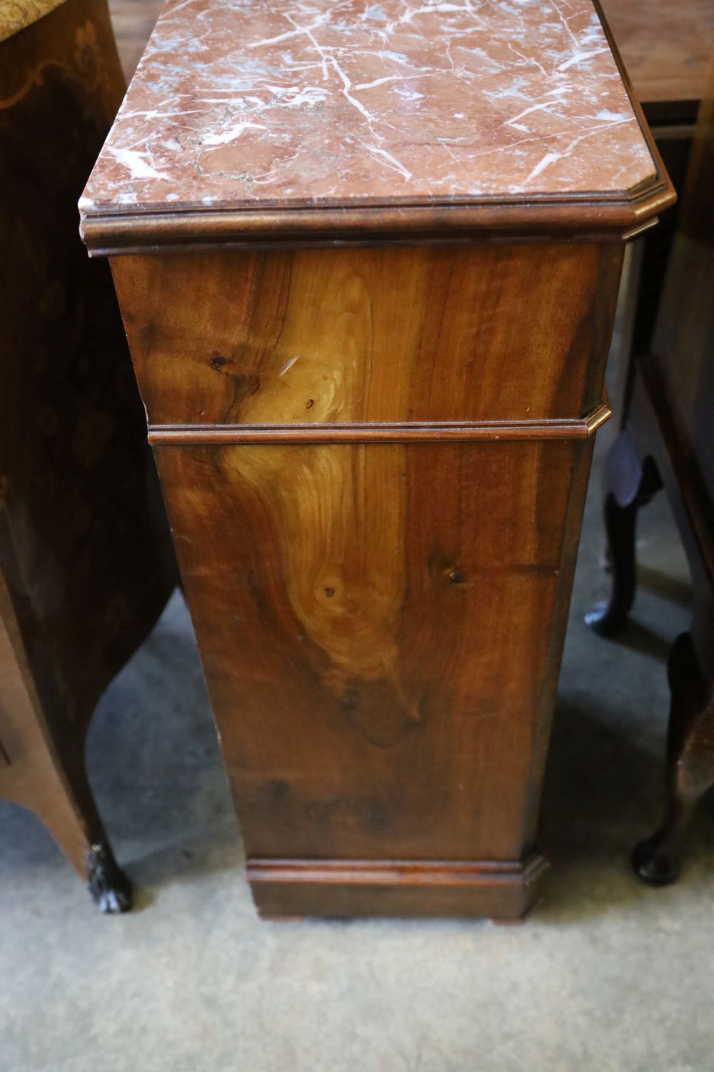 A 19th century French faux fronted marble top cabinet, width 42cm depth 34cm height 91cm